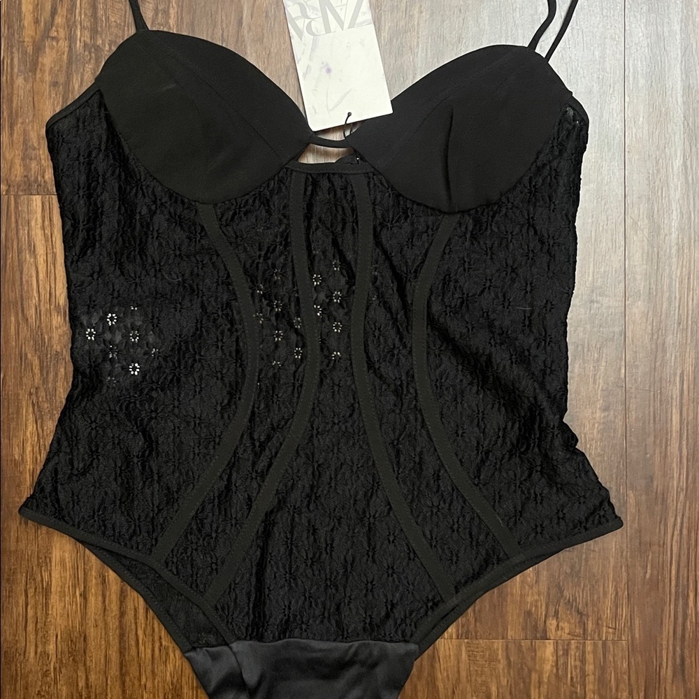NWT Zara Strappy lace  bodysuit black size M - Picture 5 of 13